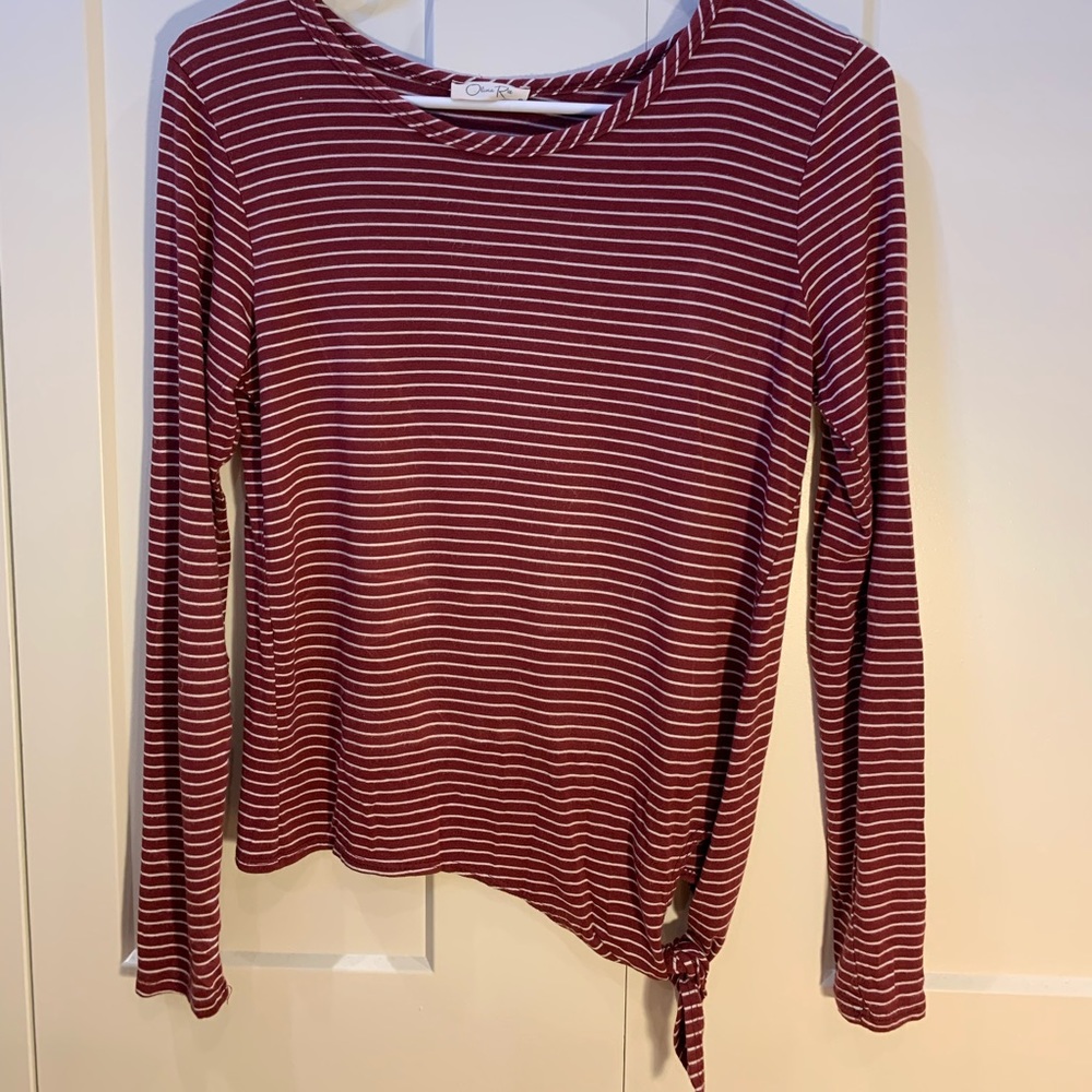 Maroon and white striped long sleeve shirt size S